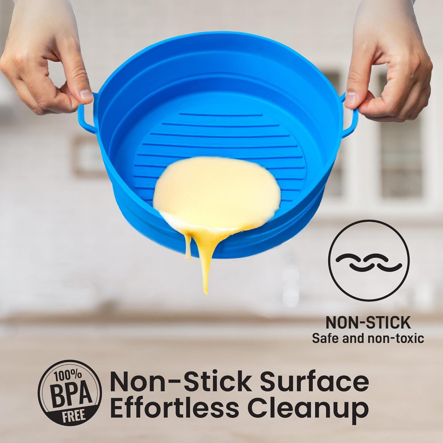 Collapsible Silicone Air Fryer Basket Liners Pot - AirFryer Liners Reusable Bowls for 3 to 5 qt - Air Fryer Accessories 2 Pack - Round Silicone Liners (Red & Blue)
