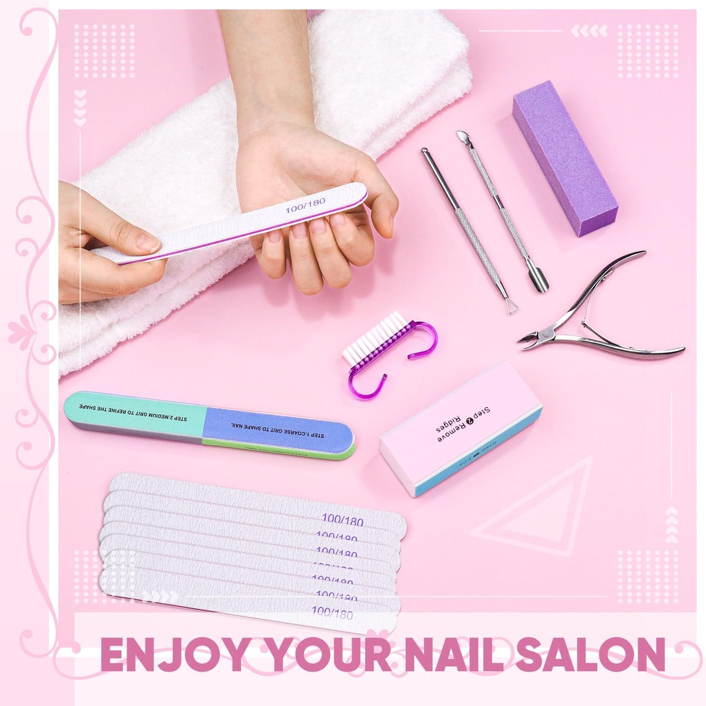 Nail Files and Nail Buffers, Subay 15Pcs Manicure Tools Kit Nail File Kit with 8pcs Nail Files, 3pcs Nail Buffer Blocks,Cuticle Nippers & Pusher Nail Brushes Nail Art Tool Kit for Home Salon