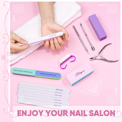 Nail Files and Nail Buffers, Subay 15Pcs Manicure Tools Kit Nail File Kit with 8pcs Nail Files, 3pcs Nail Buffer Blocks,Cuticle Nippers & Pusher Nail Brushes Nail Art Tool Kit for Home Salon