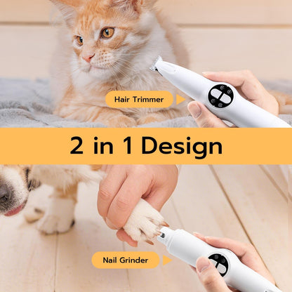Mcbazel 2 in 1 Dog Paws Trimmer Nail Driller for Pet, Electric Dog Nail Grinder Low Noise Pet Paws Grooming Trimmer with LED Light for Eyes, Ears and Face