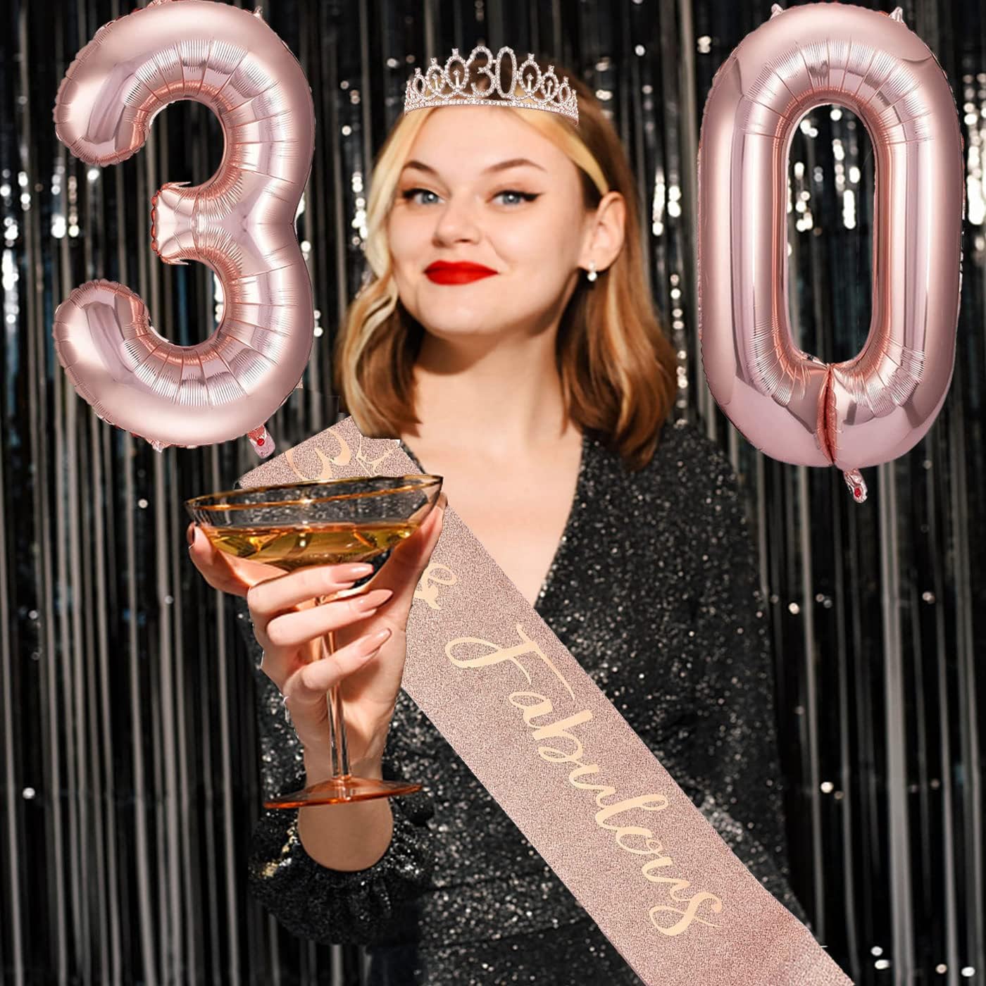 8pcs 40th Birthday Decorations gifts for Women, Including 40th Happy Birthday Cake Topper, Queen Sash with Pearl Pin, Sweet Rhinestone Tiara Crown for Women, Number Candles and Balloons (Rose Gold)