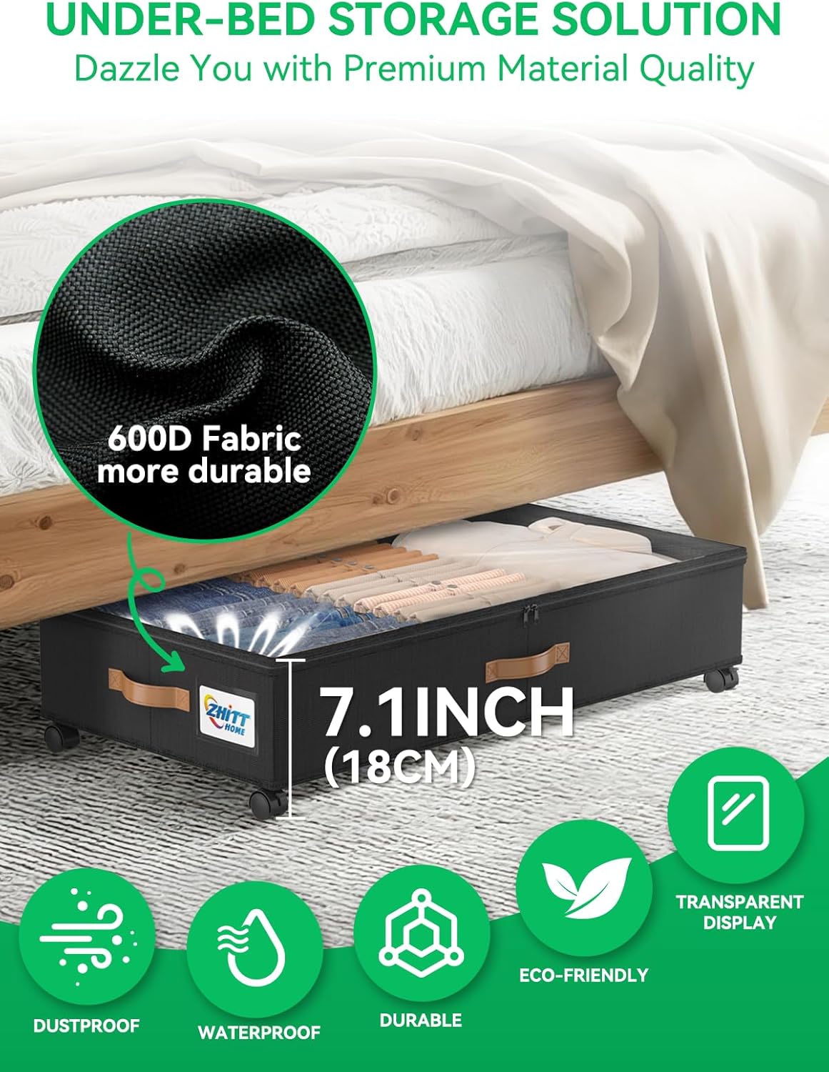 Under Bed Storage Bins | Foldable Clothes Organizer | Shoe Storage Container | Bedroom Furniture Storage | Rolling Under Bed Storage - PuriLite