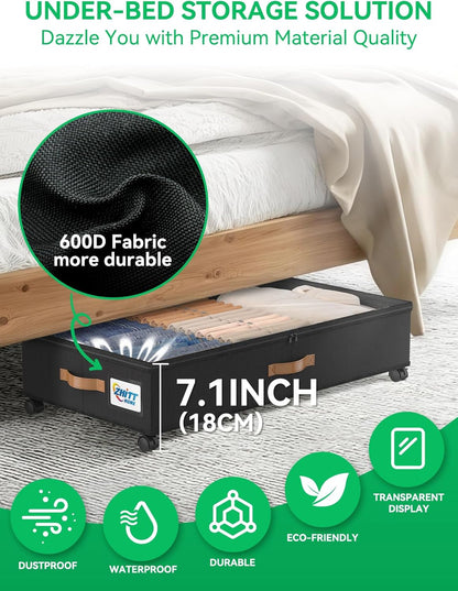 Under Bed Storage Bins | Foldable Clothes Organizer | Shoe Storage Container | Bedroom Furniture Storage | Rolling Under Bed Storage - PuriLite