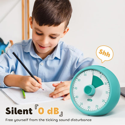 Visual Timer for Kids 60 Min - Silent No Ticking Countdown Clock for Classroom Home Focus ADHD | Minuteur Visuel Enfant Sans Bruit 60 Minutes Pour Classe Maison Concentration (Green)
