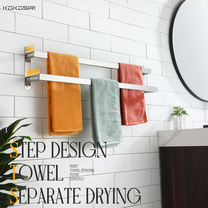 KOKOSIRI Towel Bars Black Bath Towel Holders 20 Inches Bathroom 2-Tiers Ladder Towel Rails Wall Mounted Towels Shelves Rack Stainless Steel, B5008BK-L20
