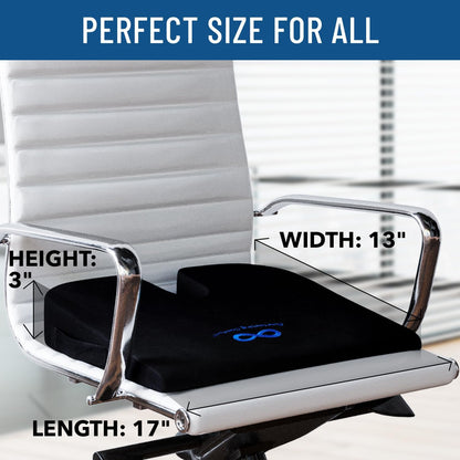 Everlasting Comfort Memory Foam Seat Cushion - Office Chair Cushion for Work, Travel, Car Support Pillow for Driving - Portable Seat for Chairs and Desks - Coussin Chaise - Black