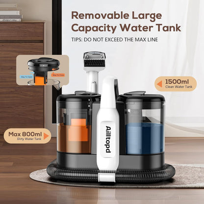 Ailltopd Portable Carpet & Upholstery Spot Cleaner, Powerful Suction and Spot Remover, Deep Stain Cleaning for Carpet, Pets, Stairs, Car Seat, Couch, with Dual Size BrushHead and Cleaning Solutions
