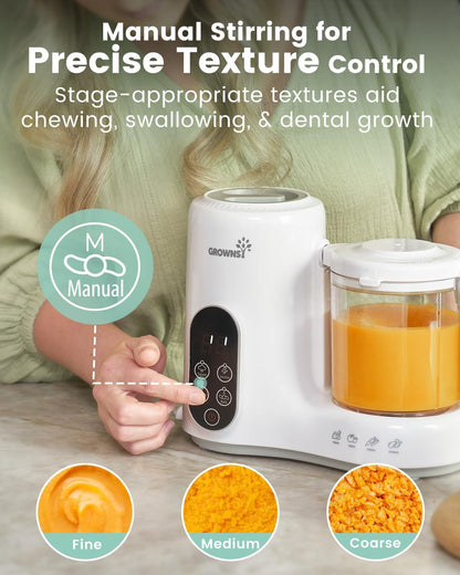 Grownsy Baby Food Maker, Steamer & Blender Food Processor, White Steamer, Blend, Sterilize, Heat, Thaw - Baby Food Robot for Weaning, Easy to Use and Clean