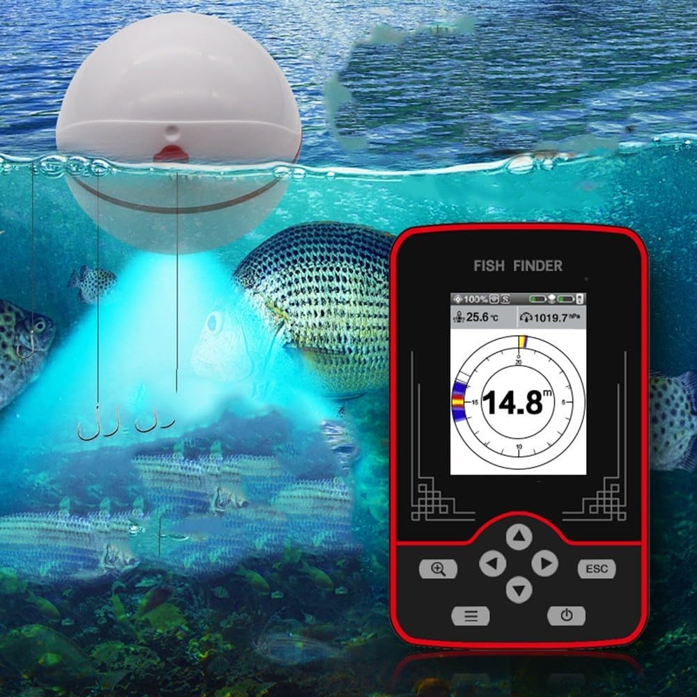Wireless Fish Finder 60m Depth Detection Real-Time Sonar Anti Interference 433MHz 105° Sonar Angle Color Screen Metric British Units Rechargeable for Anglers Boats Ice Fishing