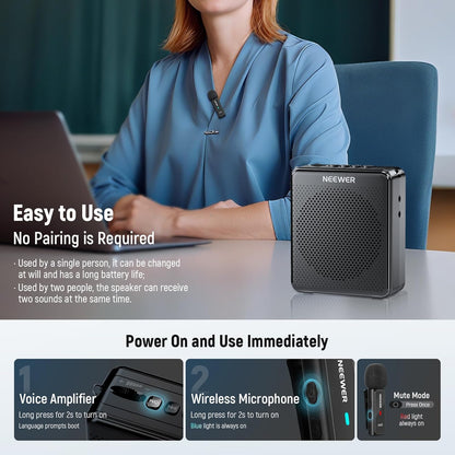 NEEWER VA01 Voice Amplifier with Wired Headset Microphone, Speaker, Shoulder Strap, AUX Output, USB C Rechargeable Portable Sound Amplifier with Mic 14Hrs Battery for Teachers, Trainers, Tour Guides