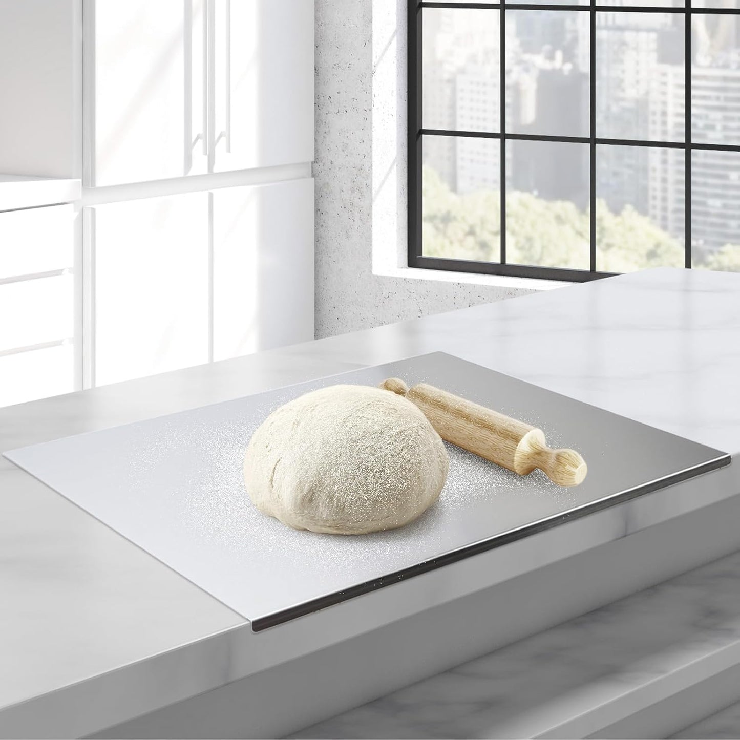 Stainless Steel Cutting Board with Lip 20”x 20”Heavy Duty Baking Cutting Chopping Boards Large Metal Cutting Board Over Sink for Kitchen Meat Vegetables Fruits Bread and Baking