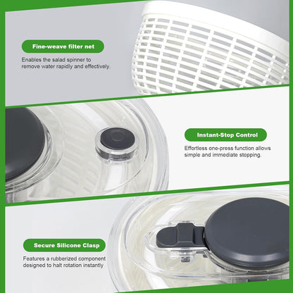 Salad Spinner - 3.6 Litre Non-Slip Vegetable & Fruit Washer/Dryer for Households, Easy-Clean Kitchen Gadget for Greens, Herbs & Vegetables