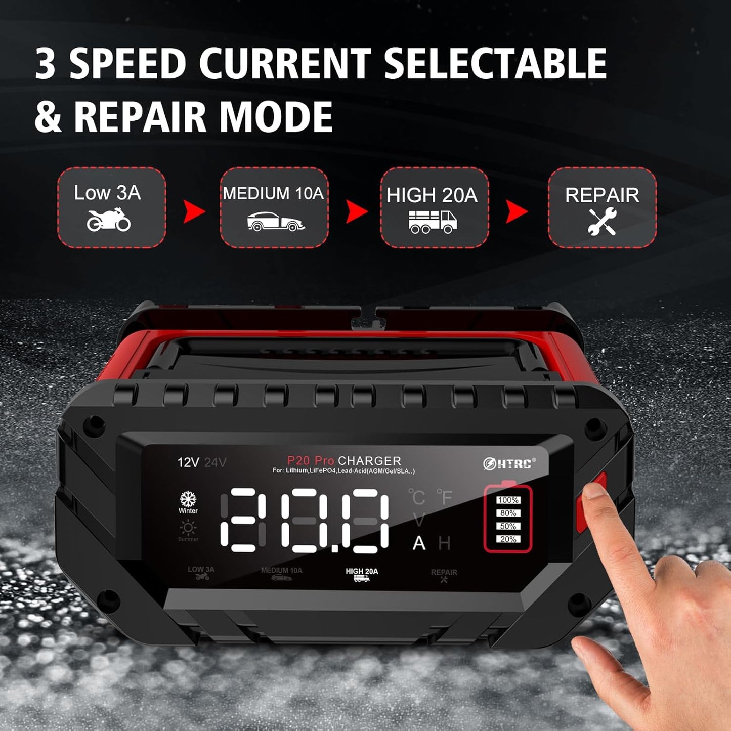 Lithium Lifepo4 Battery Charger,12V 24V Fully Automatic Car Battery Charger, 12 Volt-20A, 24 Volt-10A Trickle Charger maintainer, AGM Deep Cycle Battery Charger