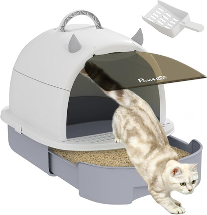 PawHut Cat Litter Box with Lid, Drawer Style Enclosed Kitty Litter Box with Front Door Flap, Scoop, Handle, Easy Clean, Cat Litter Tray for Small and Medium Cats, Green