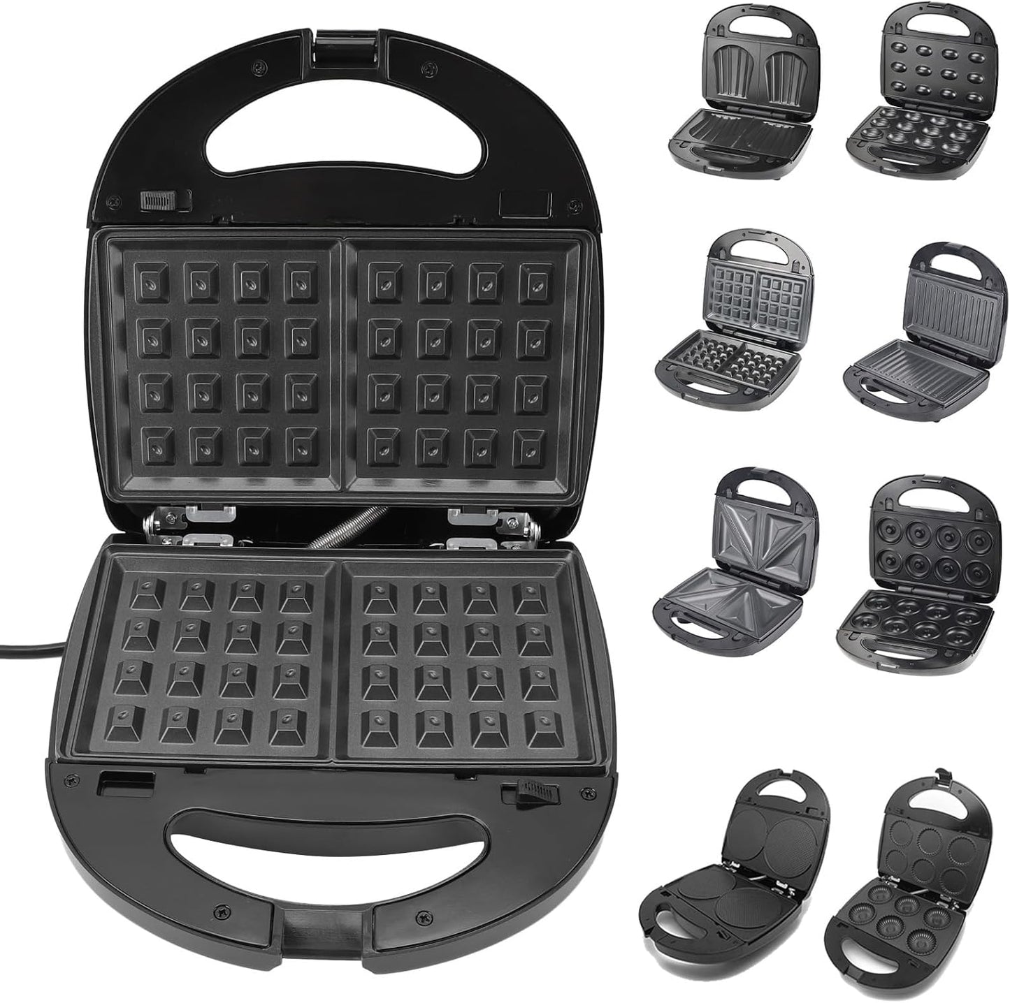 8 in 1 Electric Sandwich Maker, Panini Press Grill and Waffle Iron Set with 7 Pairs Removable Non Stick Plates Multifunction Automatic Temperature Control Donut Maker
