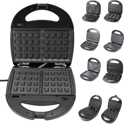 8 in 1 Electric Sandwich Maker, Panini Press Grill and Waffle Iron Set with 7 Pairs Removable Non Stick Plates Multifunction Automatic Temperature Control Donut Maker