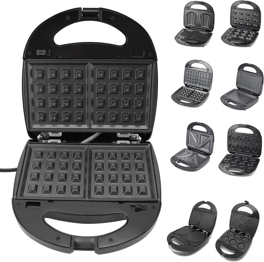 8 in 1 Electric Sandwich Maker, Panini Press Grill and Waffle Iron Set with 7 Pairs Removable Non Stick Plates Multifunction Automatic Temperature Control Donut Maker