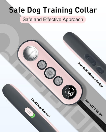 ABBIDOT Shock Collar (8-120 lbs) - Small Size Dog Training Collar with Remote Waterproof Rechargeable Dog Shock Collar with Remote E Collar for Small Medium Large Dogs (Light Pink)
