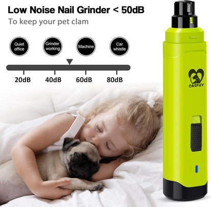 Casfuy Dog Nail Grinder Upgraded - Professional 2-Speed Electric Rechargeable Pet Nail Trimmer Painless Paws Grooming & Smoothing for Small Medium Large Dogs & Cats (White)