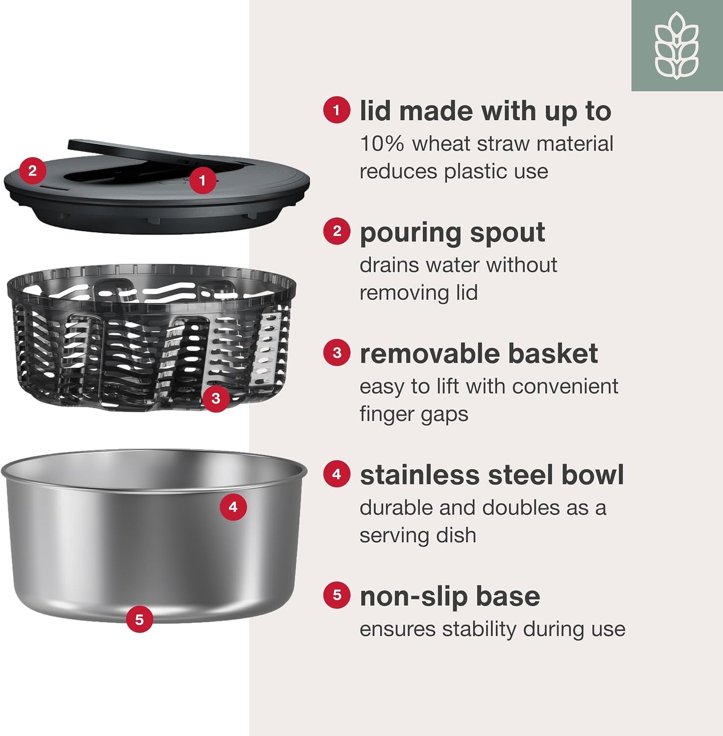 Zyliss Swift Dry Salad Spinner - Fruit Cleaner & Lettuce Spinner with Push Pump - Non-Slip Bowl - Dishwasher Safe - Large