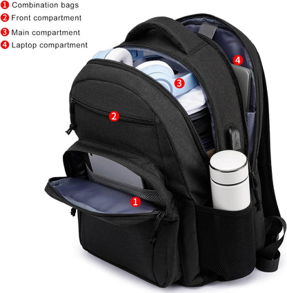 School backpack for Teen Boys, Backpack for Men,15.6 inch Laptop Backpack with USB Charging Port, Large Computer Bookbag with Compartments, Ergonomic Straps, Black