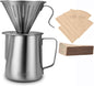 Lalord Pour Over Coffee Maker Set, 304 Stainless Steel wIth 100 pcs 02 Paper Filters & 600ml Milk Frothing Pitcher, for Home & Camping