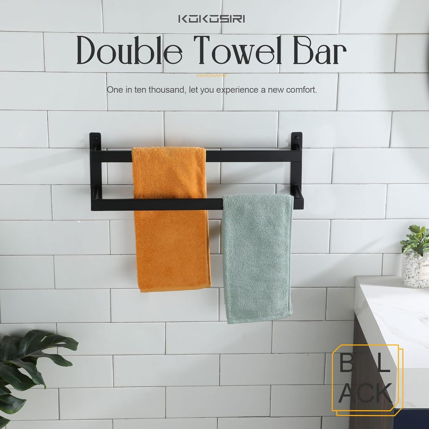 KOKOSIRI Towel Bars Black Bath Towel Holders 20 Inches Bathroom 2-Tiers Ladder Towel Rails Wall Mounted Towels Shelves Rack Stainless Steel, B5008BK-L20