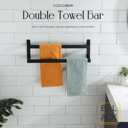 KOKOSIRI Towel Bars Black Bath Towel Holders 20 Inches Bathroom 2-Tiers Ladder Towel Rails Wall Mounted Towels Shelves Rack Stainless Steel, B5008BK-L20
