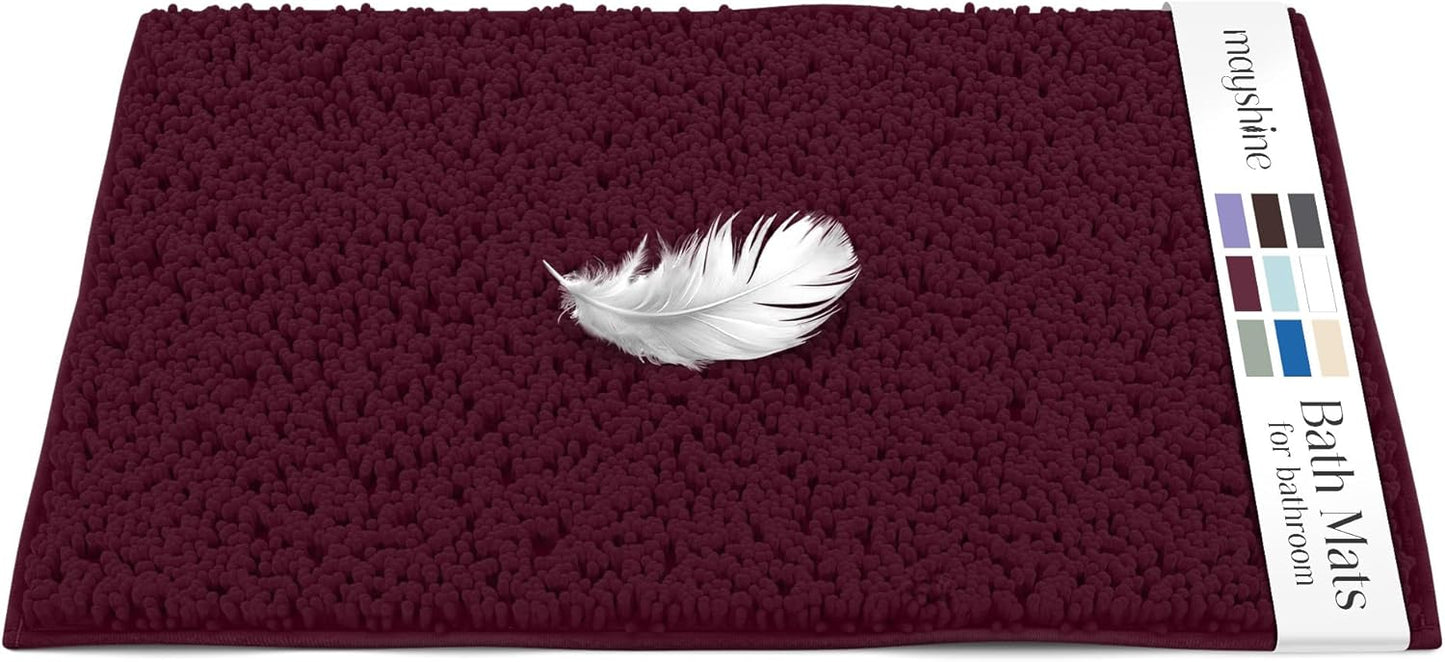 Soft Plush Chenille Bathroom Rug, Absorbent Microfiber Bath Mat, Machine Washable, Non-Slip Grip, Quick-Dry, Thick Shag Carpet Great for Bath, Shower Floor, Bedroom, or Door Mat (Beige, 17x24)