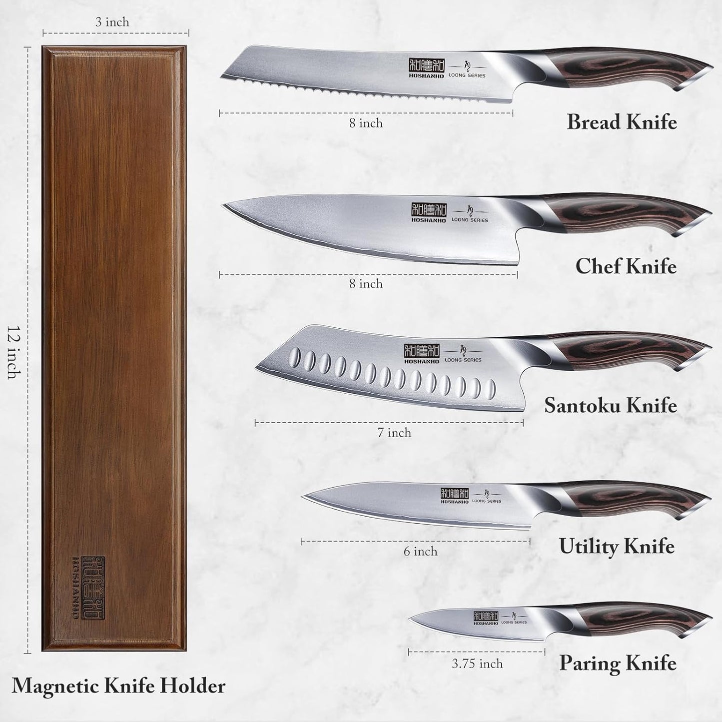 Knife Set with Magnetic Knife Holder, 6 Pieces Japanese High Carbon Stainless Steel Kitchen Knife Sets, Ultra Sharp Professional Chef Knives Sets