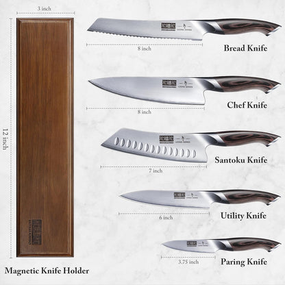 Knife Set with Magnetic Knife Holder, 6 Pieces Japanese High Carbon Stainless Steel Kitchen Knife Sets, Ultra Sharp Professional Chef Knives Sets