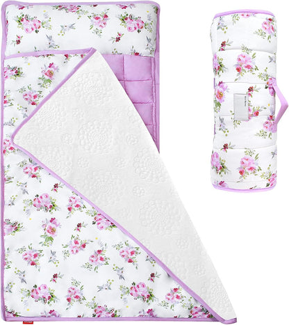 Toddler Nap Mat with Pillow and Fleece Minky Blanket, Kids Sleeping Bag Lightweight and Soft Perfect for Kids Preschool, Daycare, Travel Sleeping Bag Boys and Girls, Fit Standard Cot