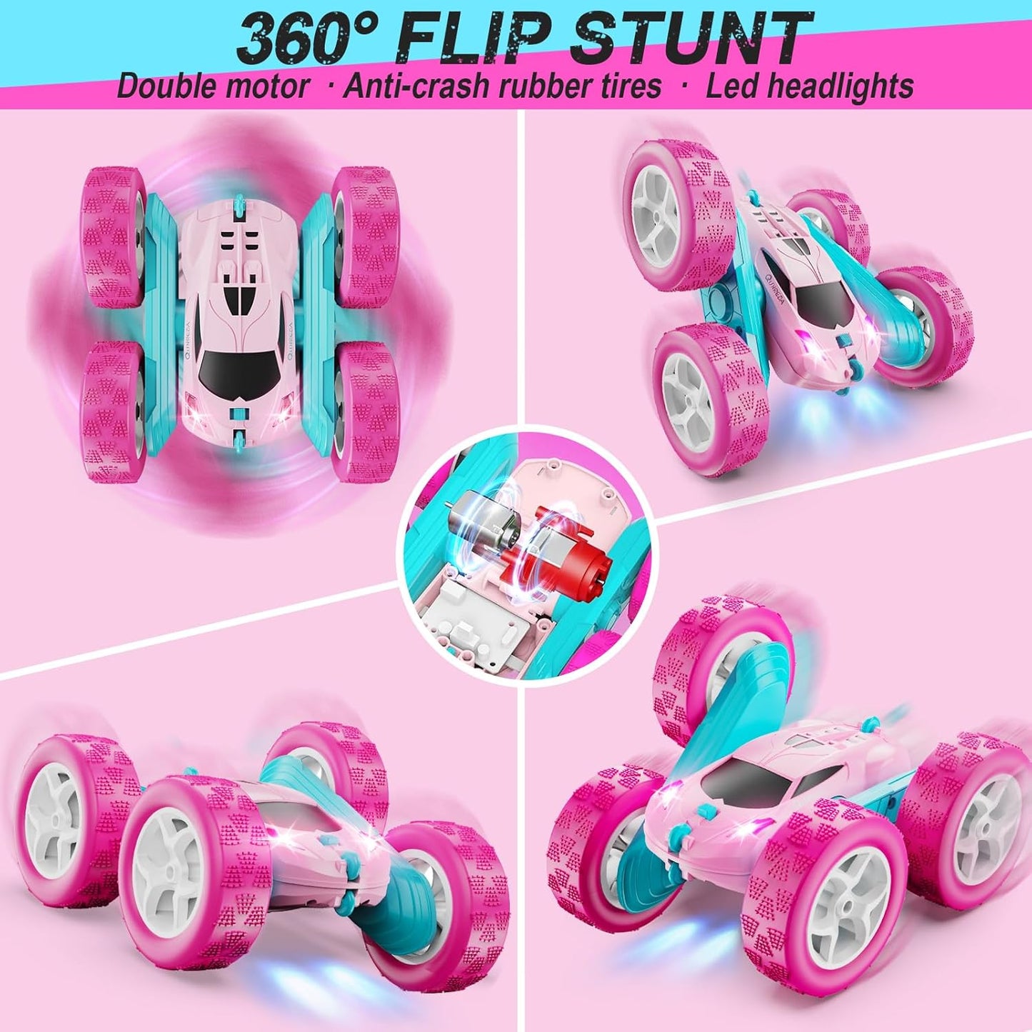 QUNREDA Remote Control Car for Kids Ages 6+, RC Cars Stunt Car Toy 4WD Double Sided 360° Rotating Remote Control with Headlights, Birthday Xmas Gifts for Boys 6 7 8 9 10 11 12 1-Blue