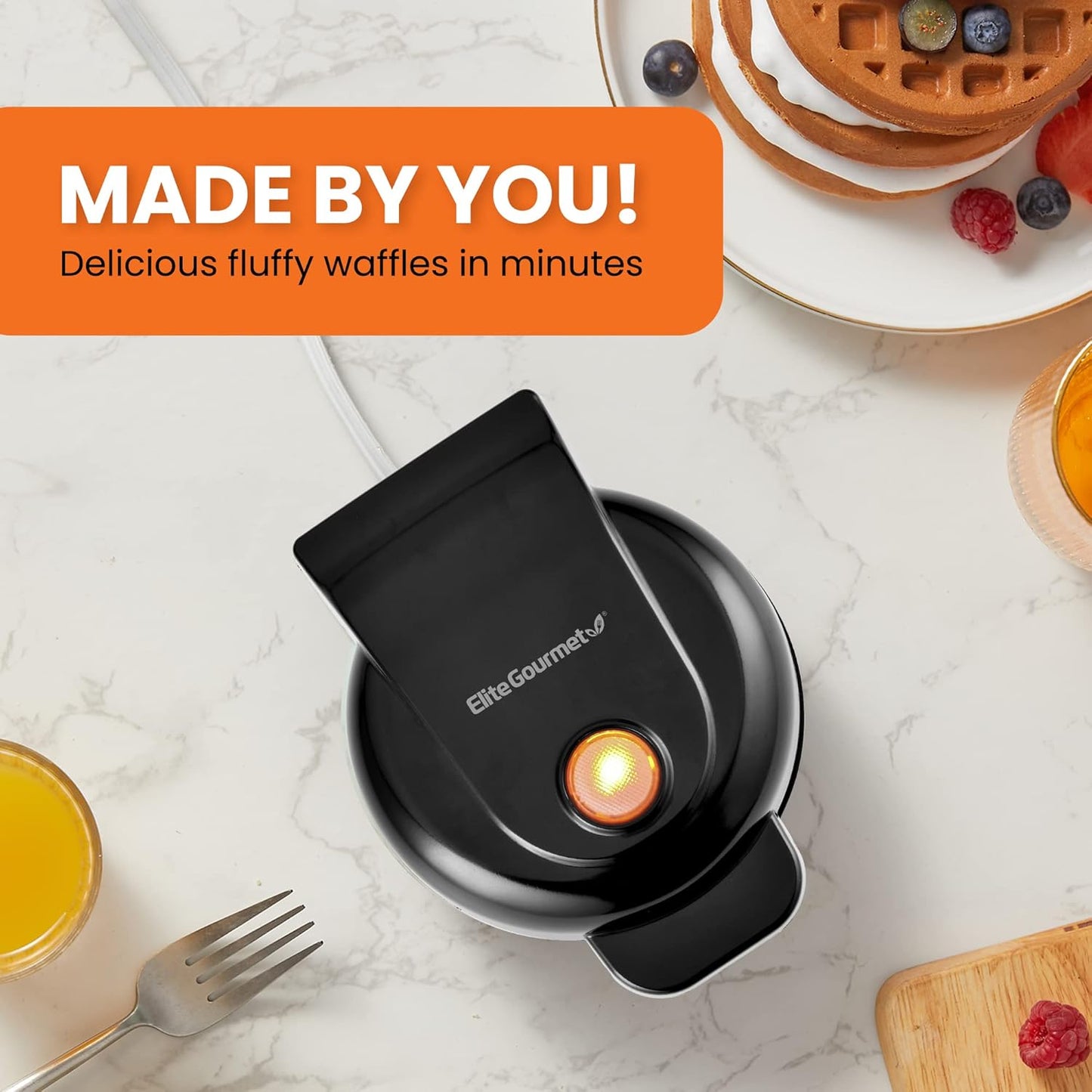 Elite Gourmet EWM015M Electric Nonstick Mini Waffle Maker, Belgian Waffles, Compact Design, Hash Browns, Keto, Snacks, Sandwich, Eggs, Easy to Clean, Mint