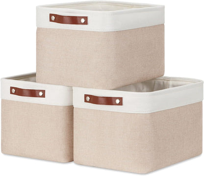 DULLEMELO Storage Baskets for Shelves, Fabric Collapsible Rectangular Storage Bins for Shelves, Closets, Nursery, Home, Office, Empty Gift Baskets (White&Teal)