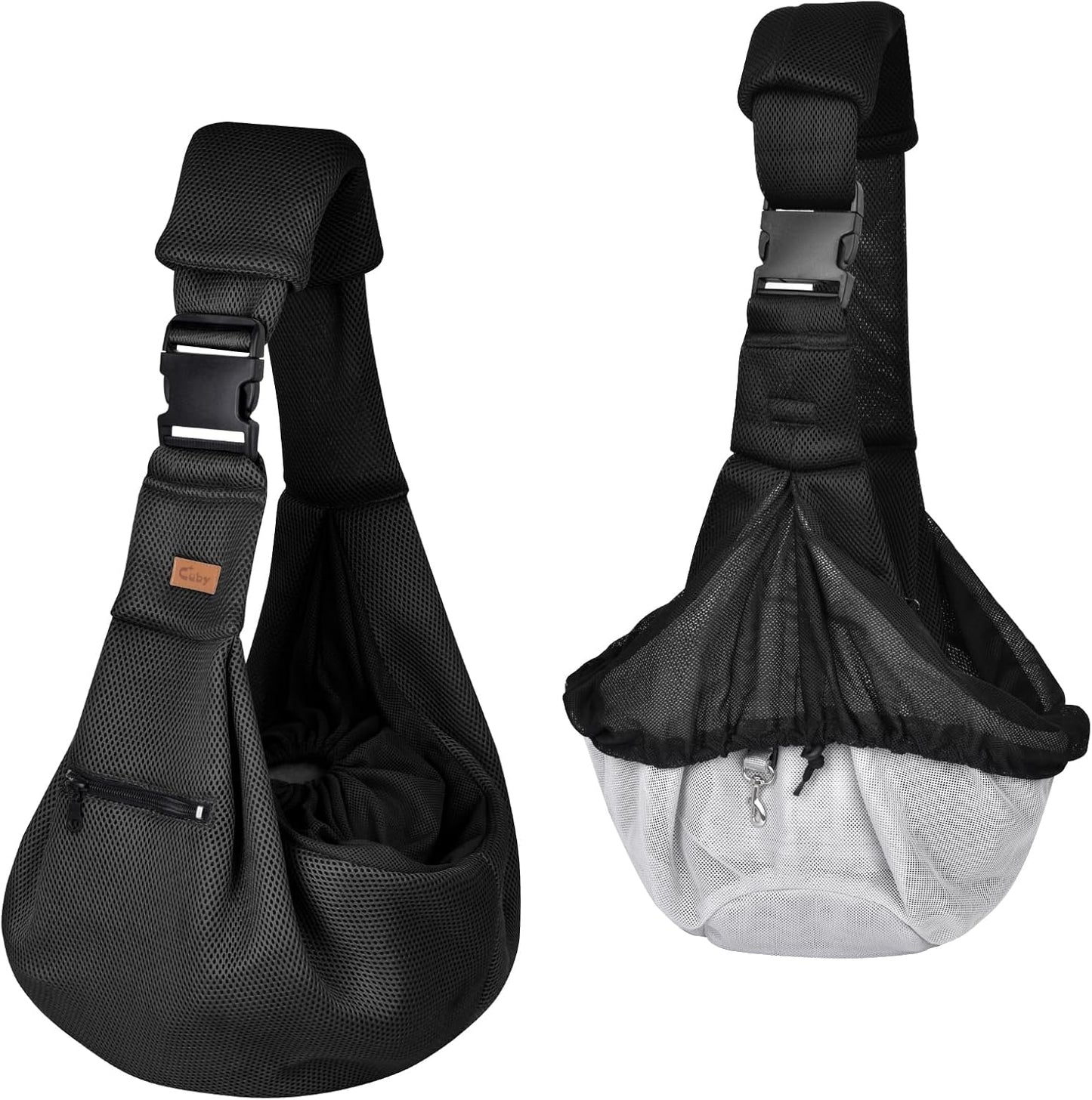 Cuby Adjustable Dog Cat Sling Padded Hard Bottom Pet Carrier Sling Soft Carrying Puppy Bag for Small Dogs Cats Outdoor Travel (Grayish-White)