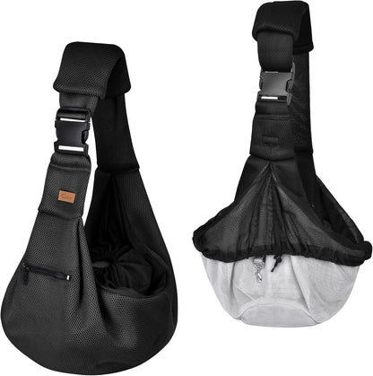 Cuby Adjustable Dog Cat Sling Padded Hard Bottom Pet Carrier Sling Soft Carrying Puppy Bag for Small Dogs Cats Outdoor Travel (Grayish-White)