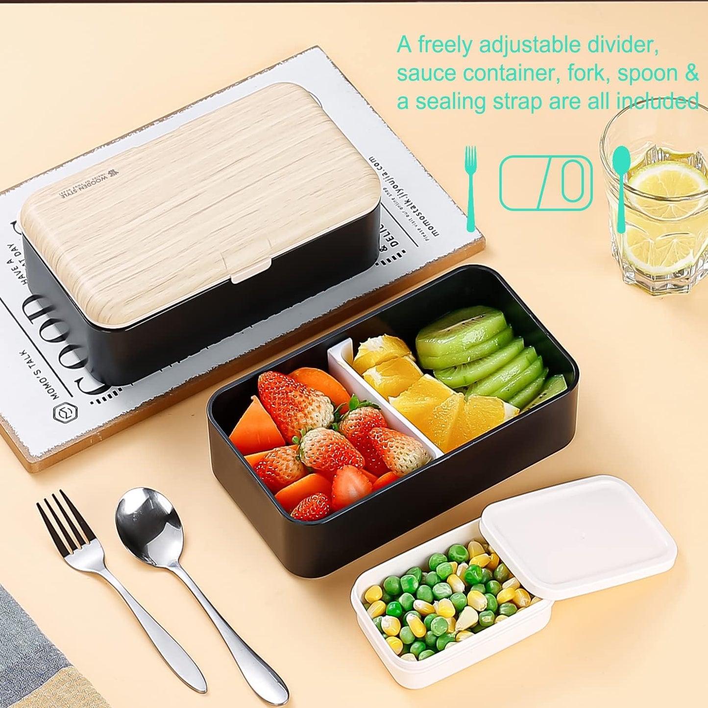 Original Bento Box Lunch Boxes Container Bundle Divider Japanese Style with Stainless Steel Utensils Spoon and Fork (Pink)