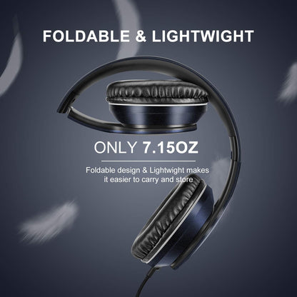LORELEI X6 Over-Ear Wired Stereo Bass Headphones with Microphone, Lightweight, Foldable & Portable with 1.45M No-Tangle for Smartphone, Tablet, MP3/4, Space Black