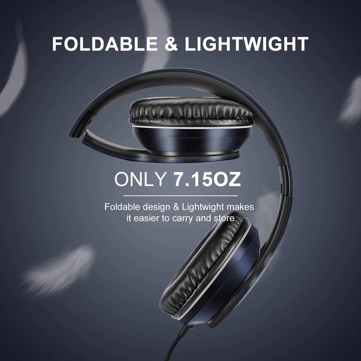 LORELEI X6 Over-Ear Headphones With Microphone, Lightweight Foldable & Portable Stereo Bass With 1.45M No-Tangle Wired for Smartphone Tablet MP3/4 (Black-Gold)