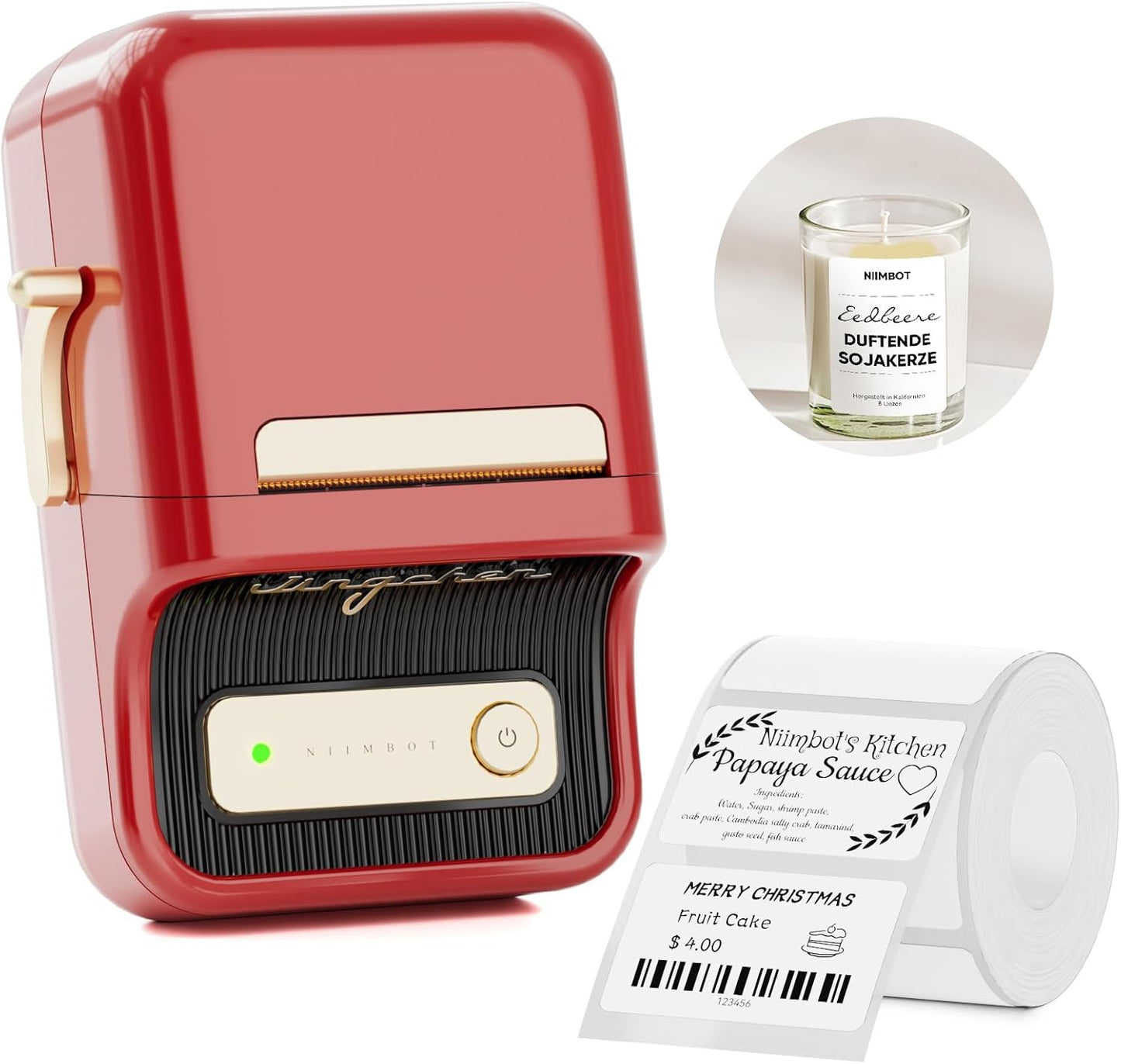 Wireless Thermal Label Printer – Portable Bluetooth & USB Label Maker for Home, Office, and Small Business – 50×30mm Labels Included (230 pcs) – Red - PuriLite