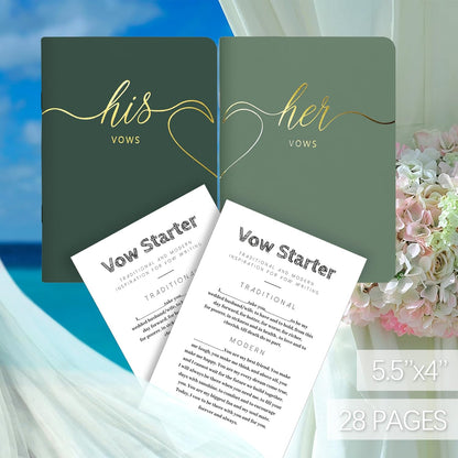 LSSH GmbH Vow Books - His and Hers Wedding Essentials, 28 Pages, 5.5" X 4" (Dark Green & Sage)
