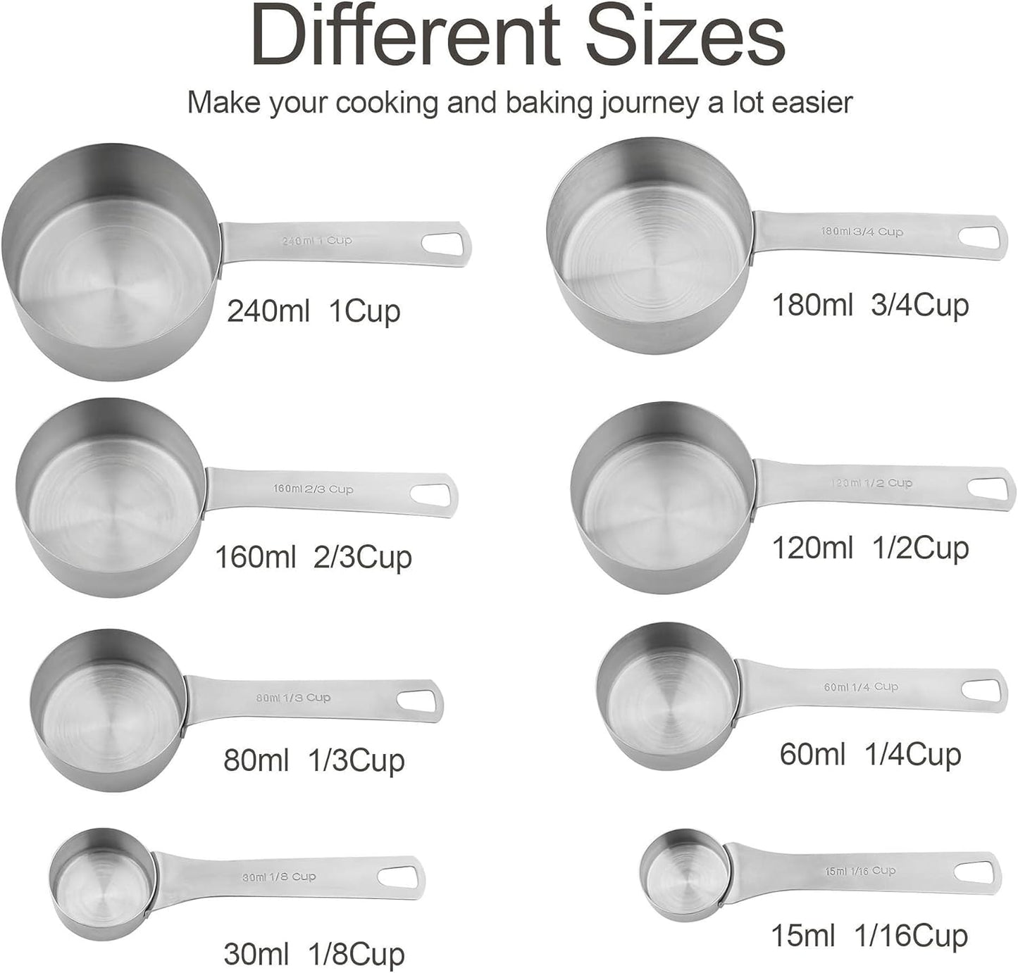 Smithcraft Measuring Cups and Spoons Set 18, Stainless Steel Measuring Cups and Spoons Set, 18/8(304) Steel Heavy Duty 8 Measuring Cups & 9 Measuring Spoons & 1 Stick for Kitchen & Baking Measuring