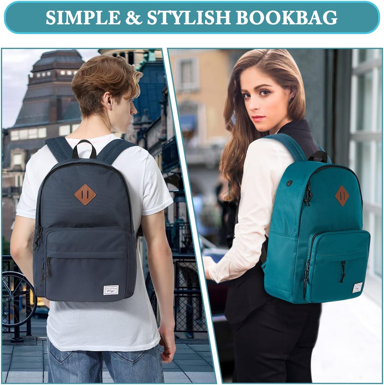 School Backpack, Kasqo 15.6 Inch Classic Lightweight Water-Resistant Backpack for Men Women Teens Girls Boys Kids to School, College, Travel, Work, Black