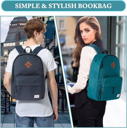 School Backpack, Kasqo 15.6 Inch Classic Lightweight Water-Resistant Backpack for Men Women Teens Girls Boys Kids to School, College, Travel, Work, Black