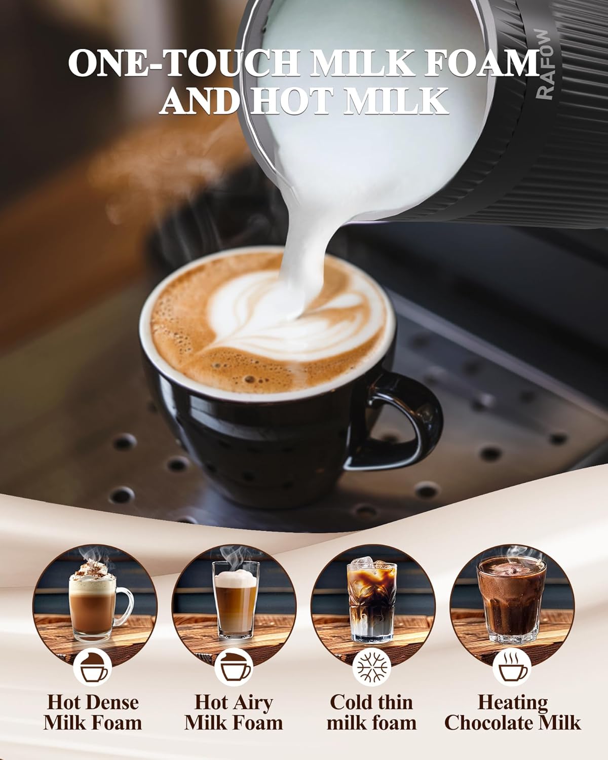 4 in 1 Electric Milk Frother: 10oz/350 mL Large Capacity Electric Milk Steamer for Hot and Cold Milk Froth - Automatic Milk Frother & Warmer for Latte, Cappuccinos, Macchiato, Hot Chocolate