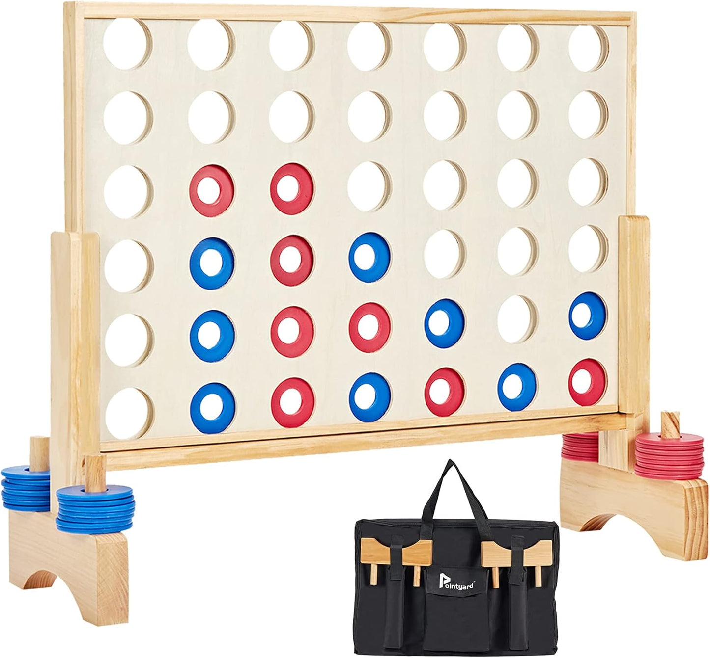 Giant Wooden 4 in a Row Game Set, 26 Inch Large Connect Line Board Game with Carrying Bag, Outdoor and Indoor Strategy Game for Adults and Family - PuriLite