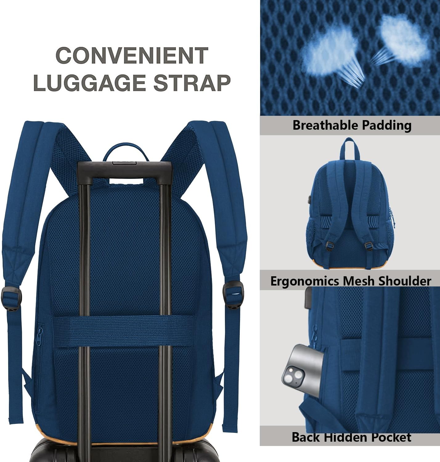 KEOFID classic carry-on travel backpack for men and women, Anti theft laptop backpack with USB charging port, large backpack for college(dark black）