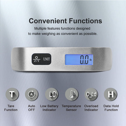 travel inspira Luggage Scale, Portable Digital Hanging Baggage Scale for Travel, Suitcase Weight Scale with Rubber Paint, 110 Pounds, Battery Included - Blue