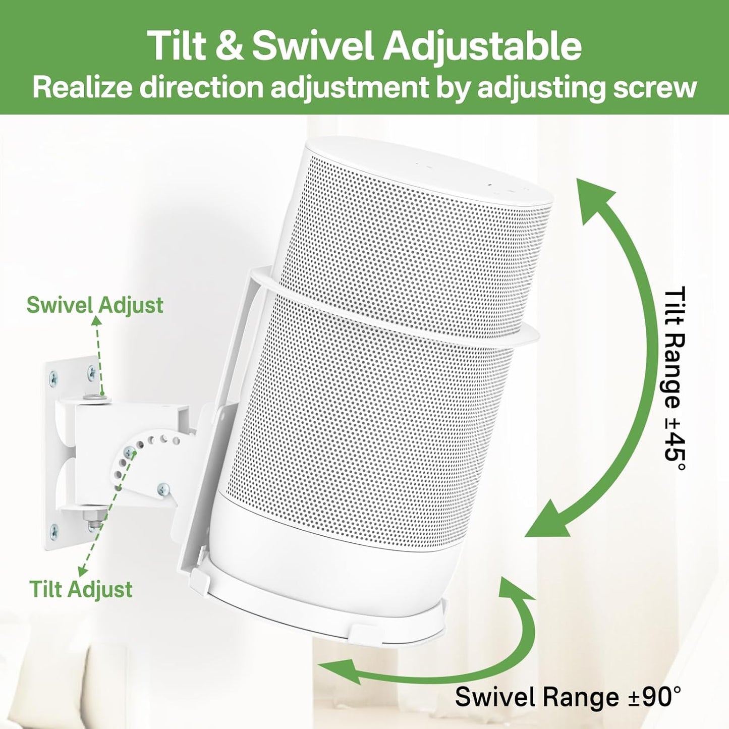 Speaker Mount for Sonos Move and Sonos Move 2 Wall Mount with Tilt & Swivel Adjustment Speaker Wall Mount Hook for Sonos Move 2 Mount Bracket of Indoor/Outdoor Usage, White